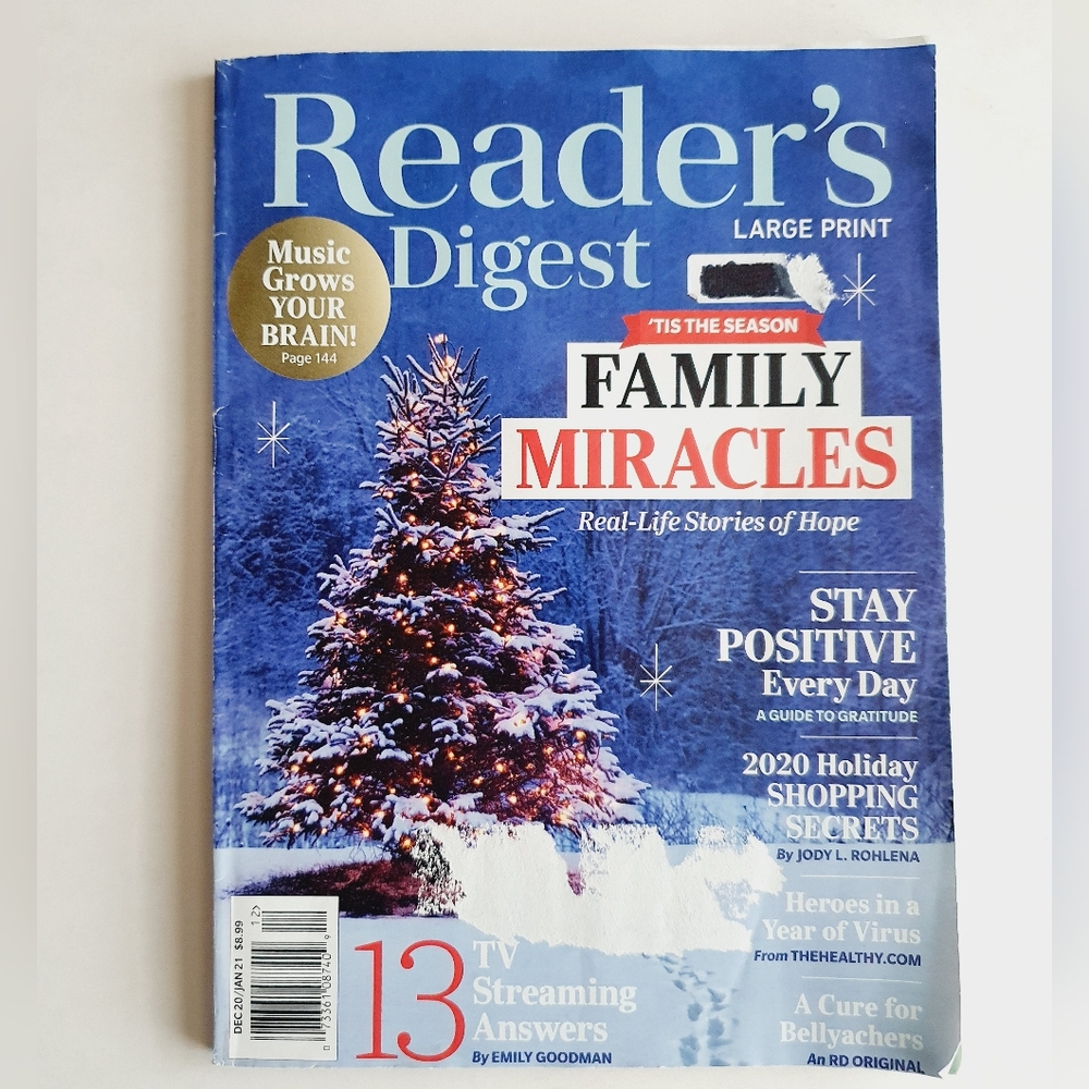 Reader's Digest Large Print Magazine December, 2020 Family Miracles Real Stories
